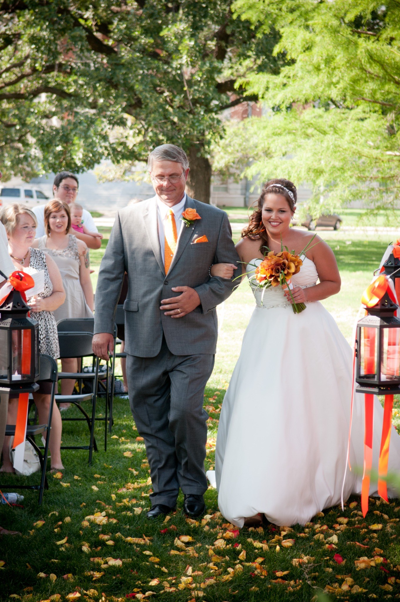 Bride walking with her father